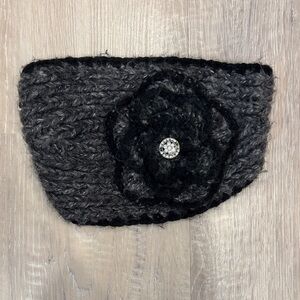Women’s winter Black Knit Headband with Flower Accent